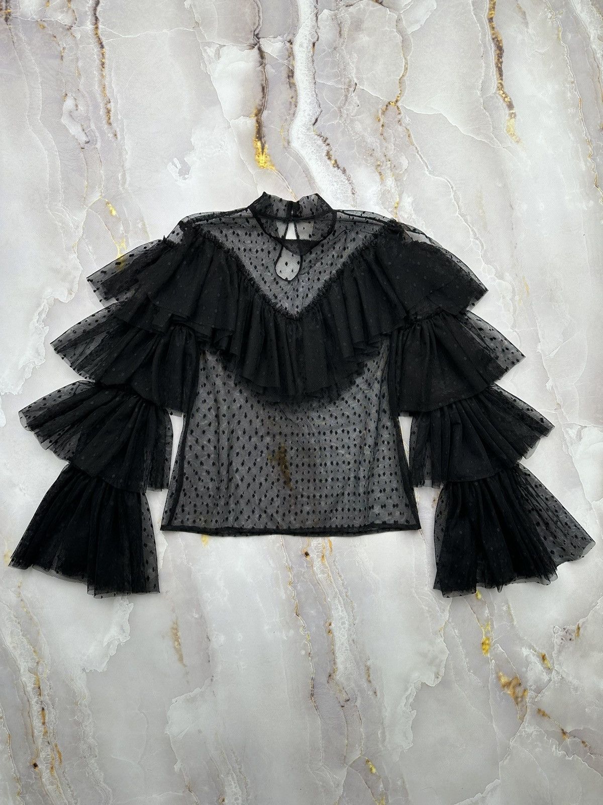 Japanese Brand Vintage Mesh Blouse With Flared Sleeves Size S / US 4 / IT 40 - 1 Thumbnail