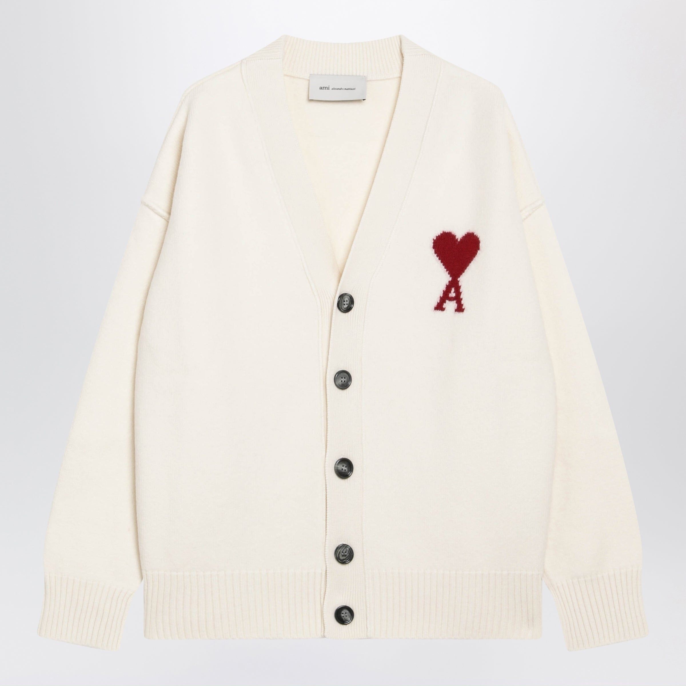 Ami Paris Ami De Coeur White Wool Cardigan, Men's (Size Xl)
