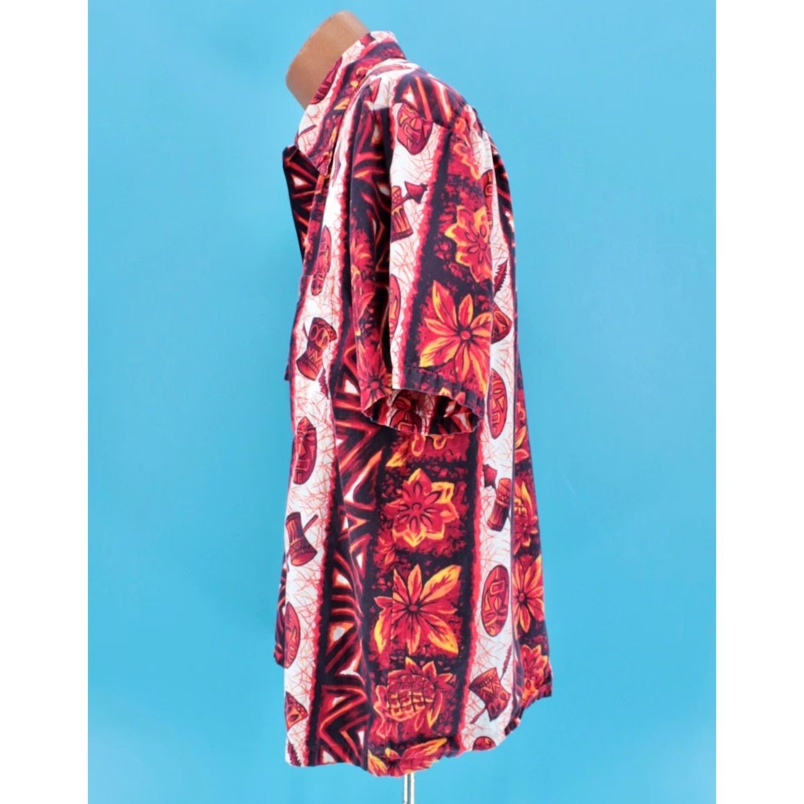 Vintage Ui-Maikai Vintage 60s Hawaiian Shirt XL Cotton Orange Red Tiki Print Short Sleeve Men's Size US XL / EU 56 / 4 - 2 Thumbnail