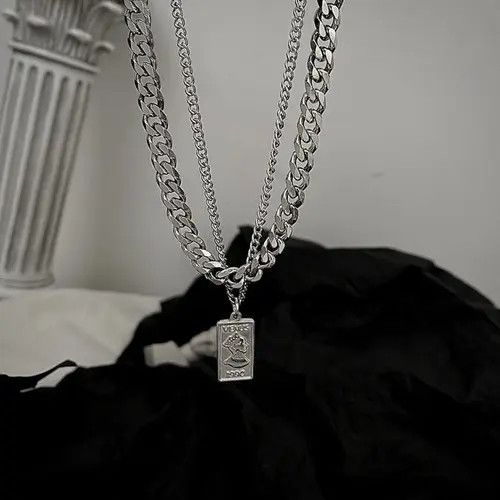 Other Titanium Steel Double Layer Pendant Necklace for Men Women Size ONE SIZE - 2 Thumbnail