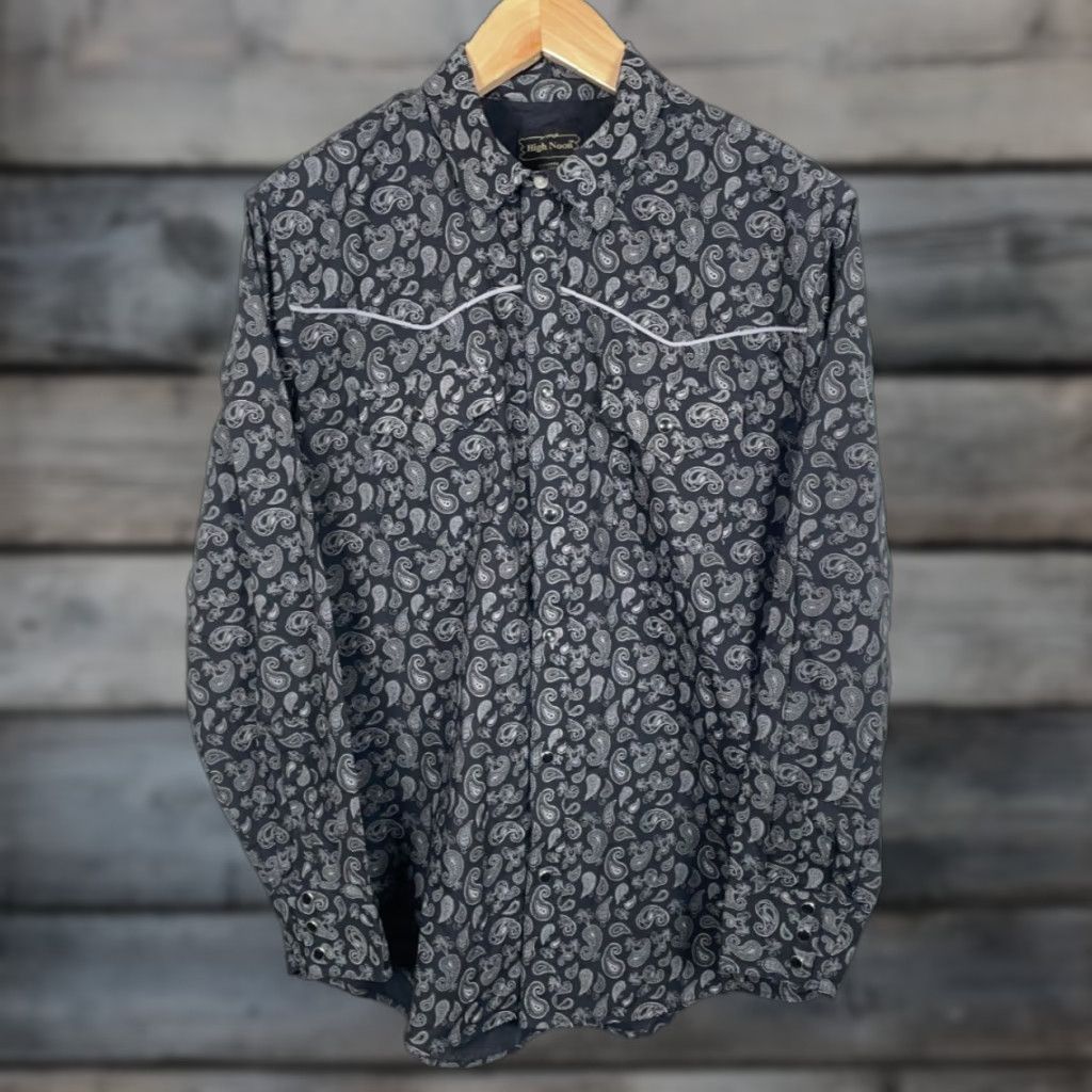 Vintage VINTAGE High Noon Western Shirt Mens Large Black Paisley Pearl Snap Cowboy Piping Size US L / EU 52-54 / 3 - 1 Thumbnail