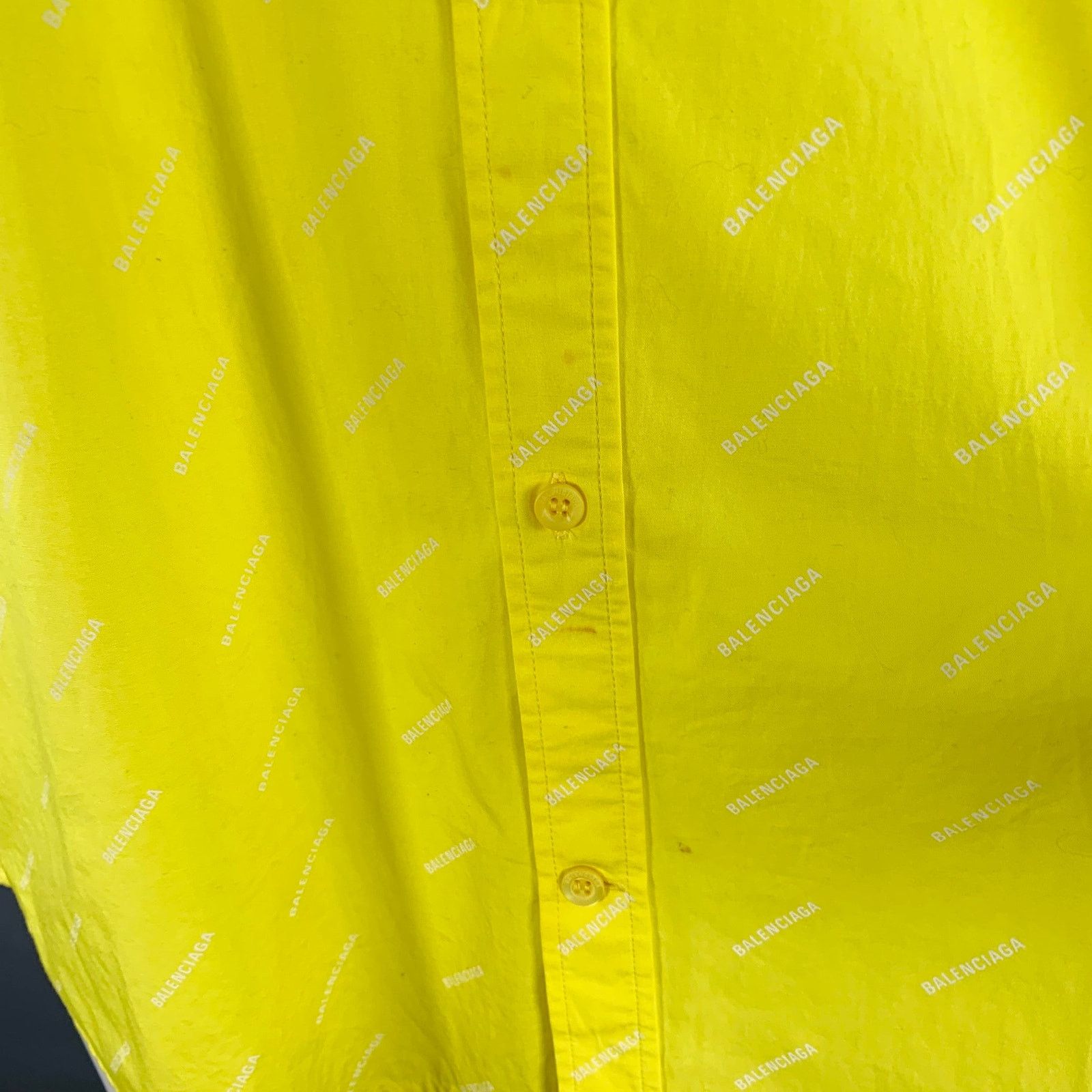 Balenciaga Yellow White Logo Cotton Button Down Collar Oversized Shirt Size US M / EU 48-50 / 2 - 7 Thumbnail