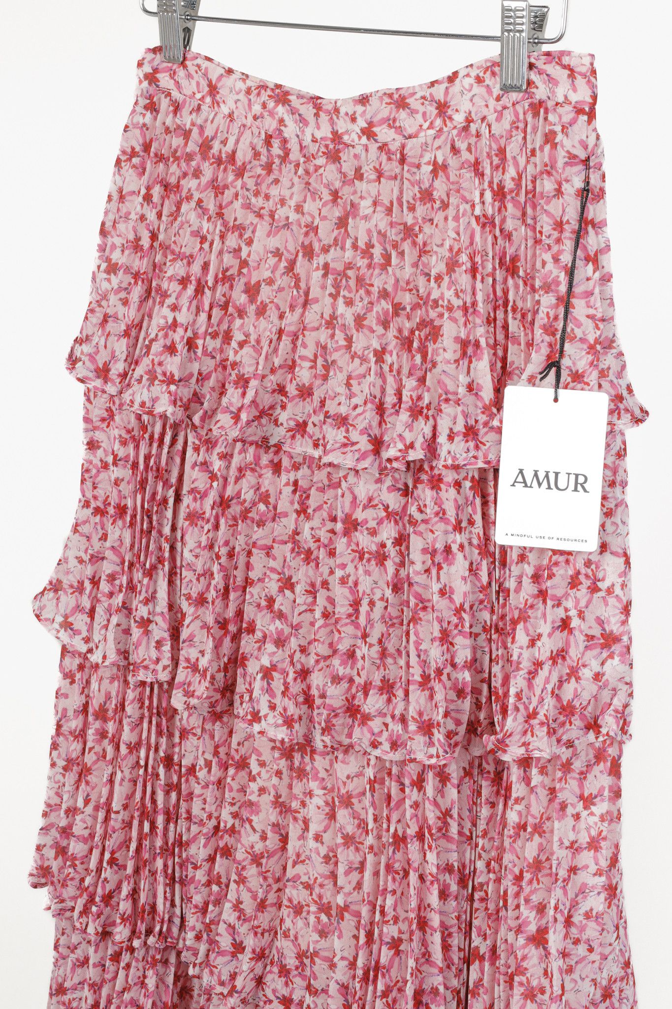 Amur Amur Paisley Pink Floral Pleated Tiered Midi Skirt Size 26" / US 2 / IT 38 - 3 Thumbnail