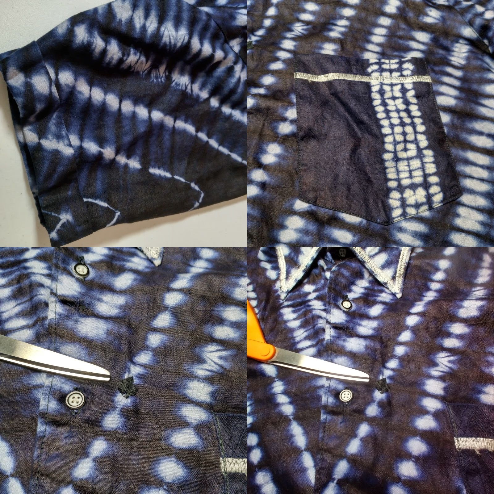 MadeMe VINTAGE Homemade Tie Dye Shirt XL Button Up Blue White Silver Metallic Hippie READ Size US XL / EU 56 / 4 - 10 Thumbnail