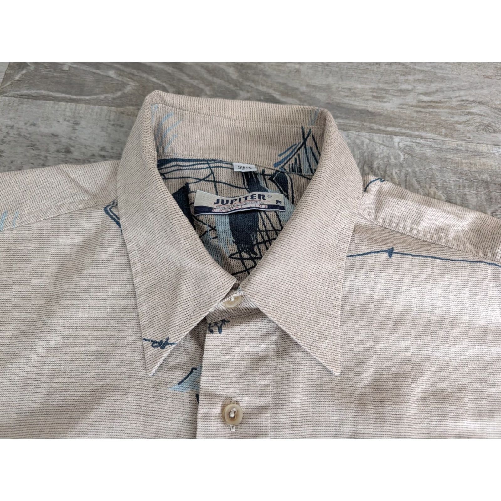 Vintage VINTAGE Jupiter Camp Shirt Mens Linen Blend Short Sleeve Button-Up Beige 90s Abstract L Mens Size US L / EU 52-54 / 3 - 6 Thumbnail