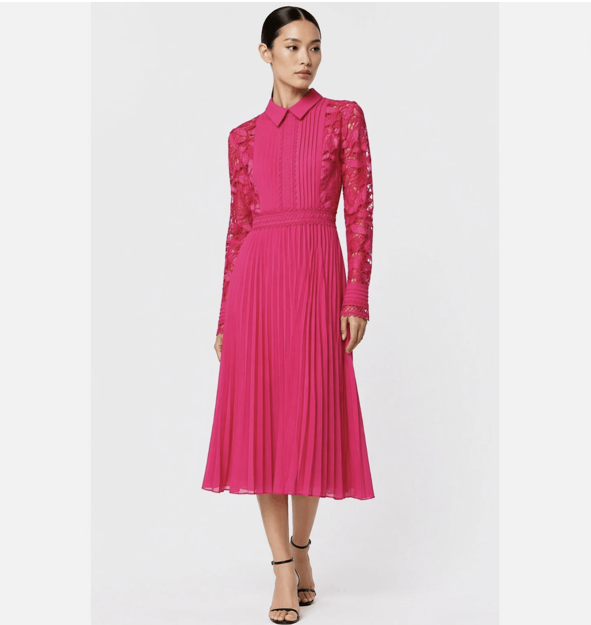 Other Coast Pink Lace Pleated Midi Dress Size L / US 10 / IT 46 - 1 Thumbnail