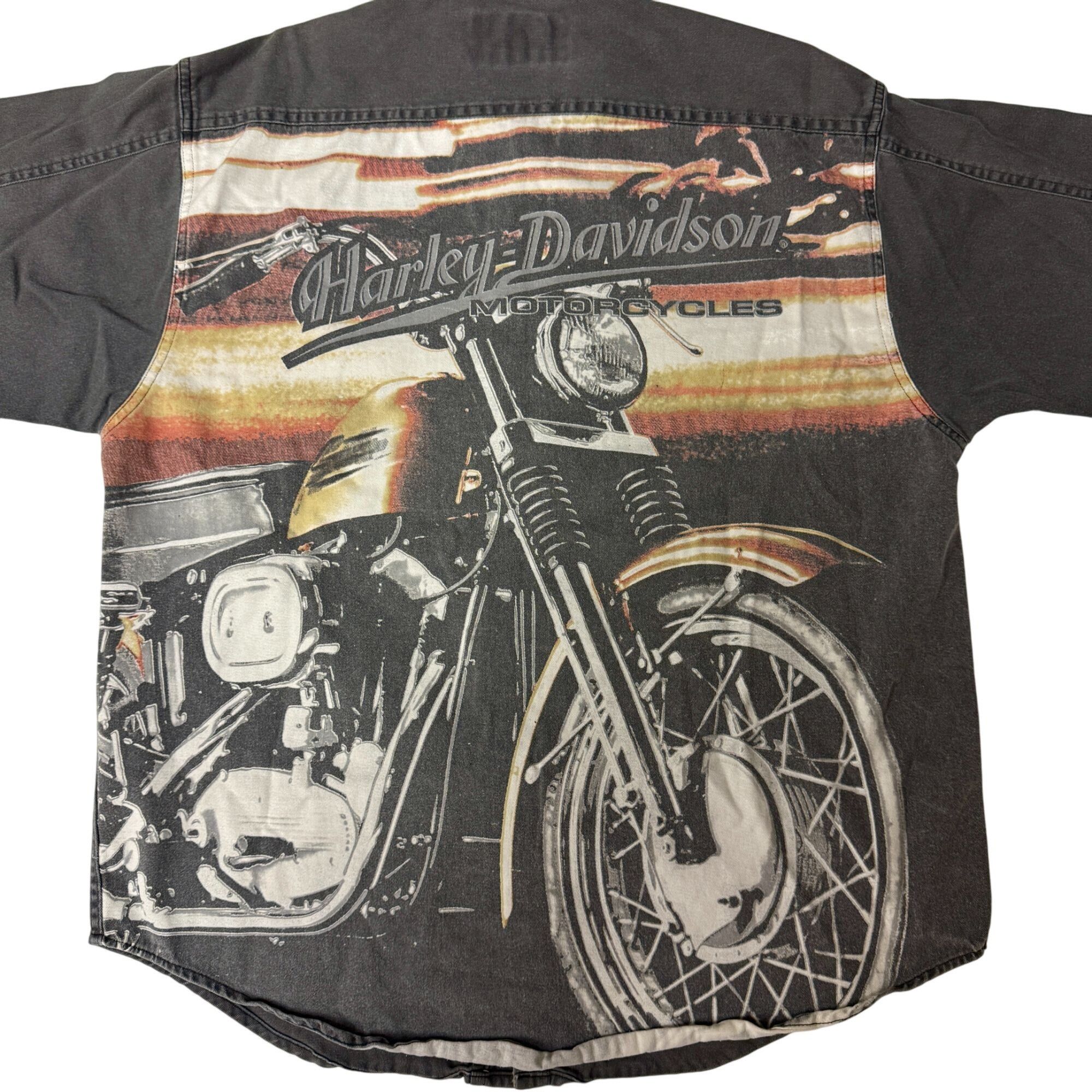 Harley Davidson 80 90s H-D DENIM Motorcycle Biker LS Jean Graphic Work Shirt Size US L / EU 52-54 / 3 - 1 Thumbnail