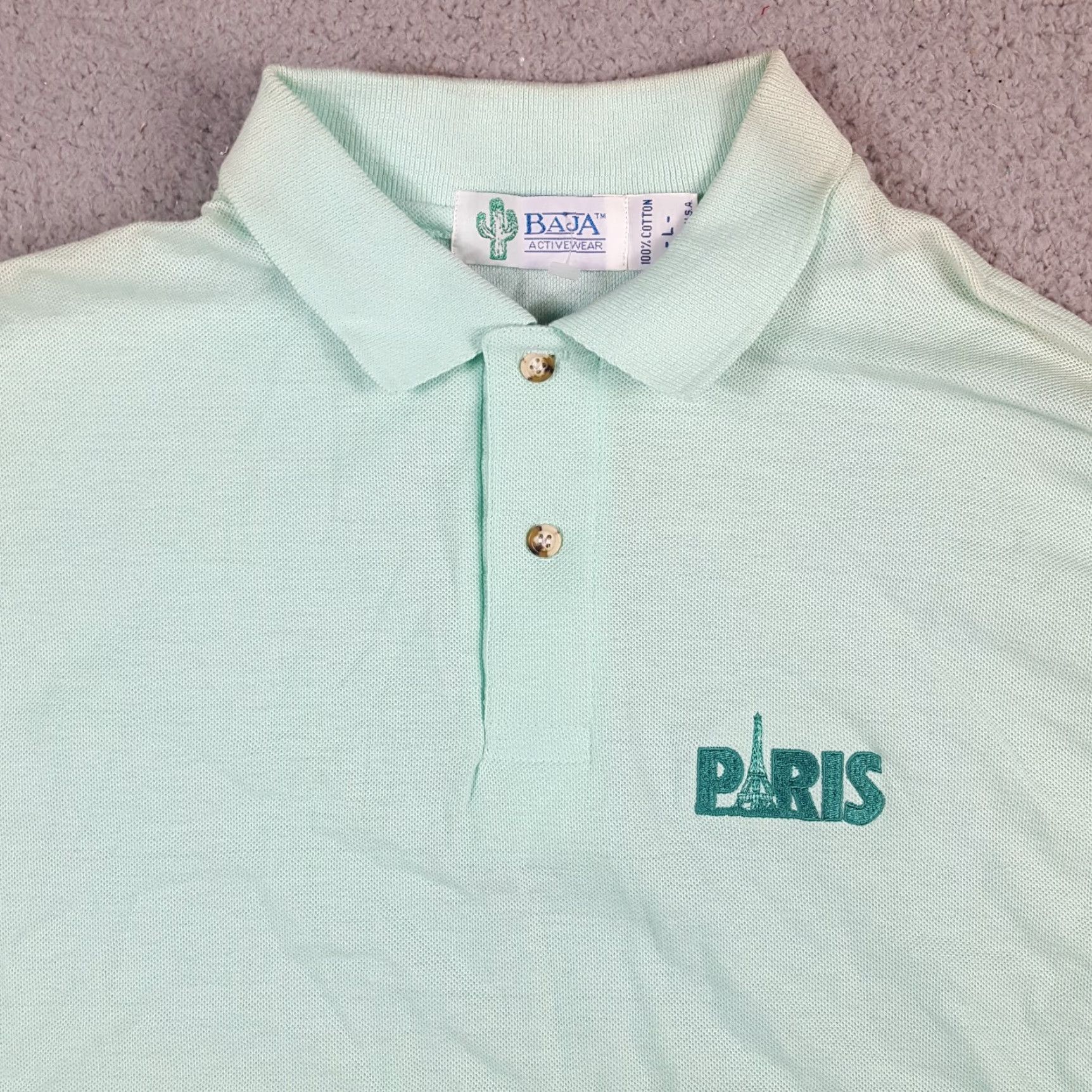 Vintage VINTAGE Seafoam Green Preppy Paris France Men's L Button Collar Polo Shirt Size US L / EU 52-54 / 3 - 2 Thumbnail