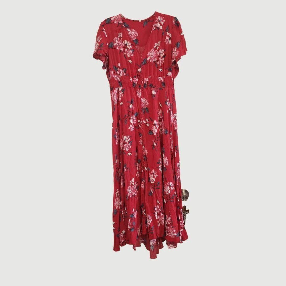 Designer Ct1390 Red Floral Rayon Dress Xl Size XL / US 12-14 / IT 48-50 - 1 Thumbnail