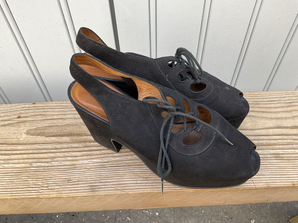 Vintage Brown leather retro-style wedge sandals by Janie Philip Size US 7 / IT 37 - 4 Thumbnail