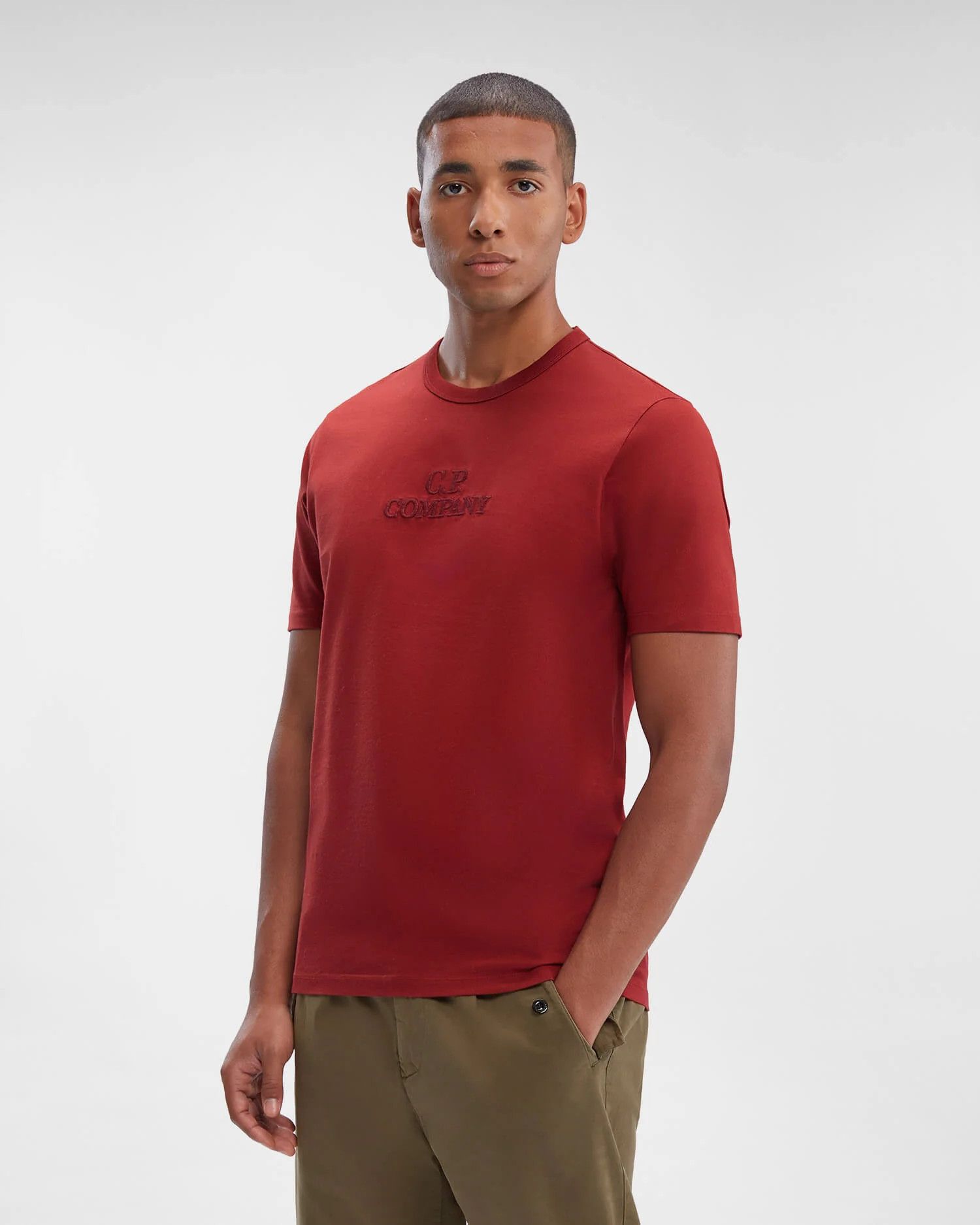 C.P. Company o1y1224 Logo Embroidered Crewneck T-Shirt in Burgundy Size US S / EU 44-46 / 1 - 2 Thumbnail