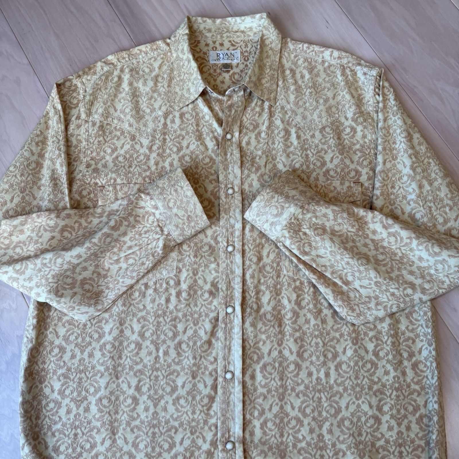 Wrangler Ryan Michael Silk Pearl Snap Shirt XL Yellow Paisley Western Size US XL / EU 56 / 4 - 4 Thumbnail