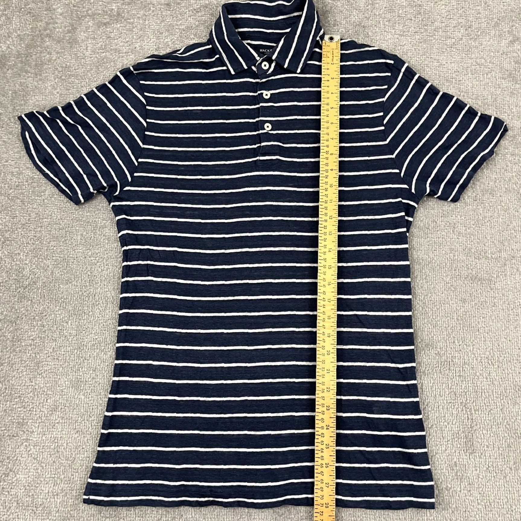 Hackett Hackett London Polo Shirt Mens M Blue Striped Linen Knit Casual Preppy Logo Shirt Size US M / EU 48-50 / 2 - 6 Thumbnail