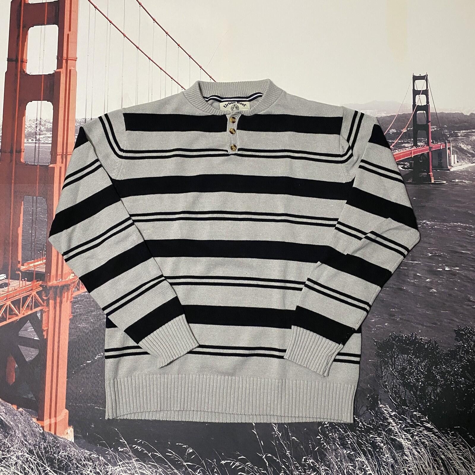 Other Urban Reef Mens L Knit Sweater Large Grey Striped Henley Size US L / EU 52-54 / 3 - 1 Thumbnail