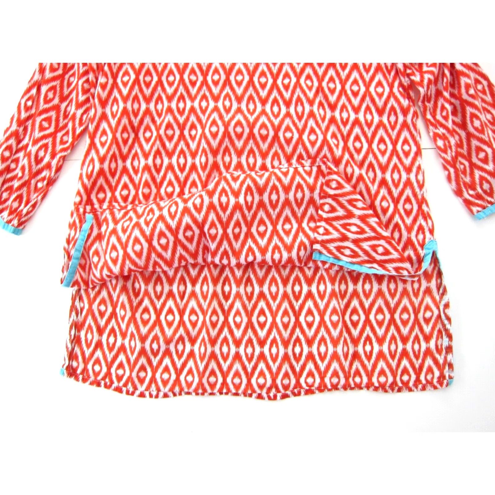 Vintage KikiSol Blouse Tunic 3/4 Sleeve 100% Cotton Orange White Blue Chevron XS/P Womens Medium Size XS / US 0-2 / IT 36-38 - 5 Thumbnail