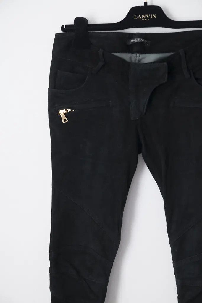 Balmain AW10 black suede biker pants Size 26" / US 2 / IT 38 - 3 Thumbnail