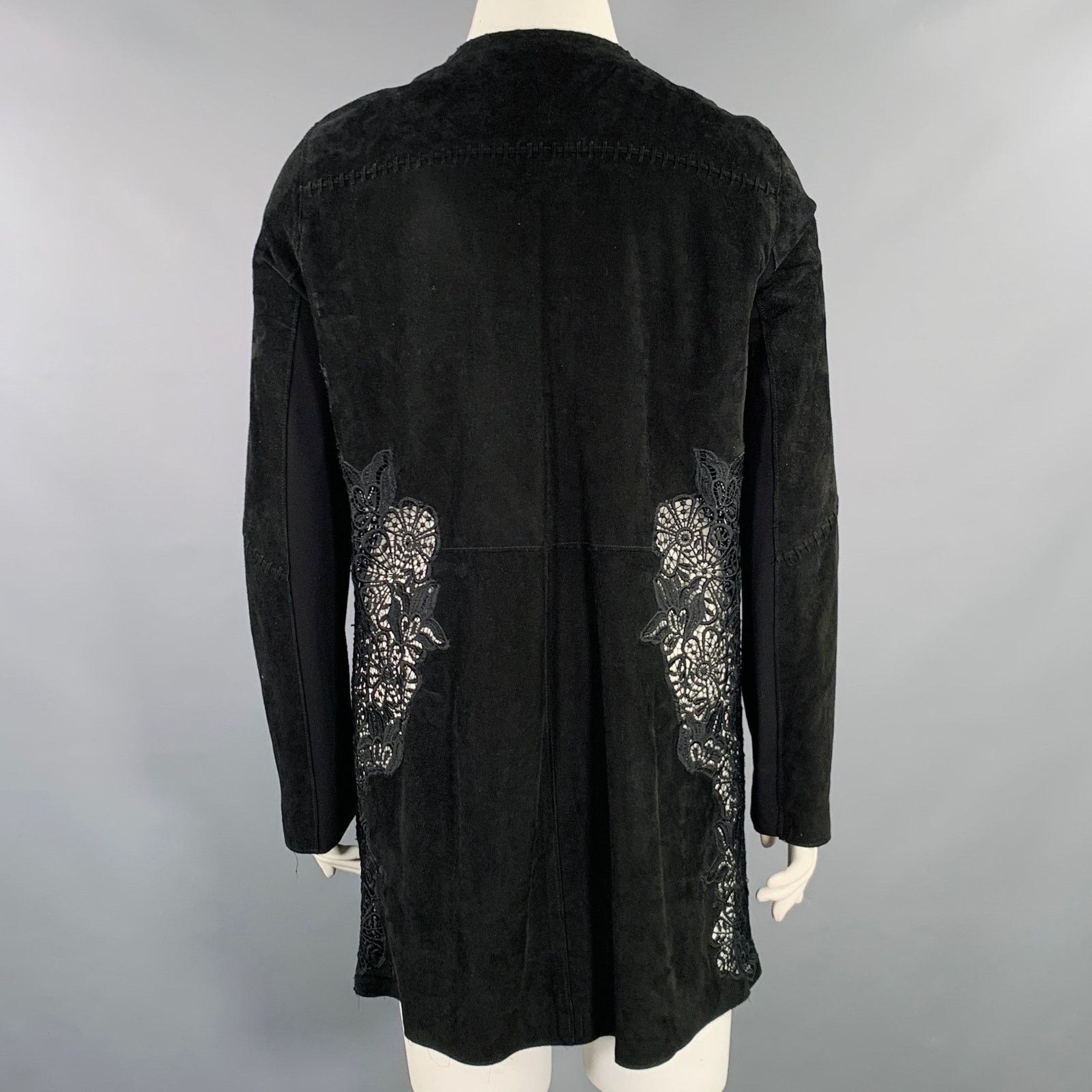Elie Tahari L Black Lambskin Suede Hook Eye Closure Jacket Size L / US 10 / IT 46 - 3 Thumbnail