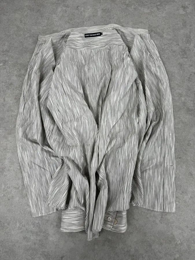 Issey Miyake Issey Miyake White Striped Officier Collar Shirt Size US L / EU 52-54 / 3 - 7 Thumbnail