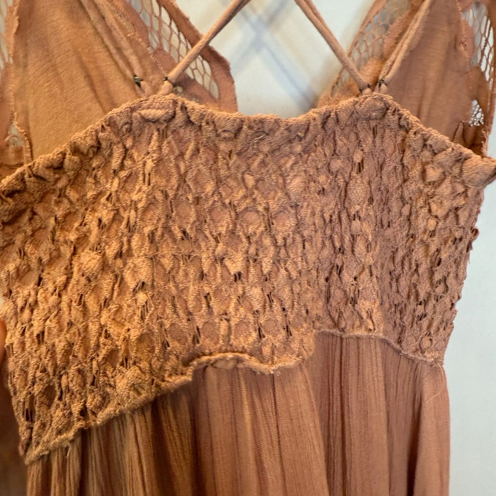 Free People Free People Adella Slip Dress XS Lace Boho Tiered Ruffle Size XS / US 0-2 / IT 36-38 - 5 Thumbnail
