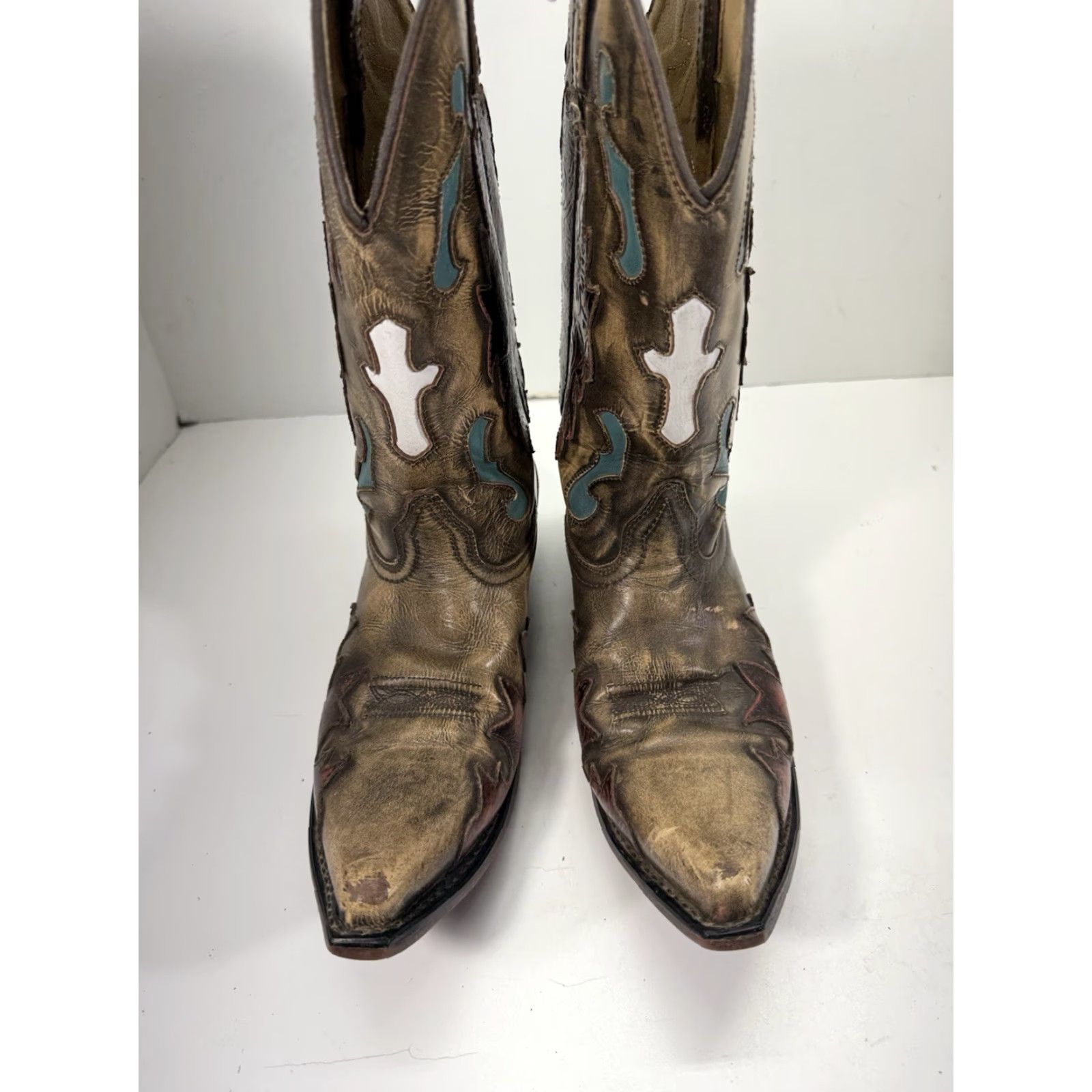 Vintage Smoky Mountain Boots Western Boot Men 9.5 D Brown Leather Inlay White Cross Snipped Toe 6229 Size US 10 / EU 43 - 2 Thumbnail