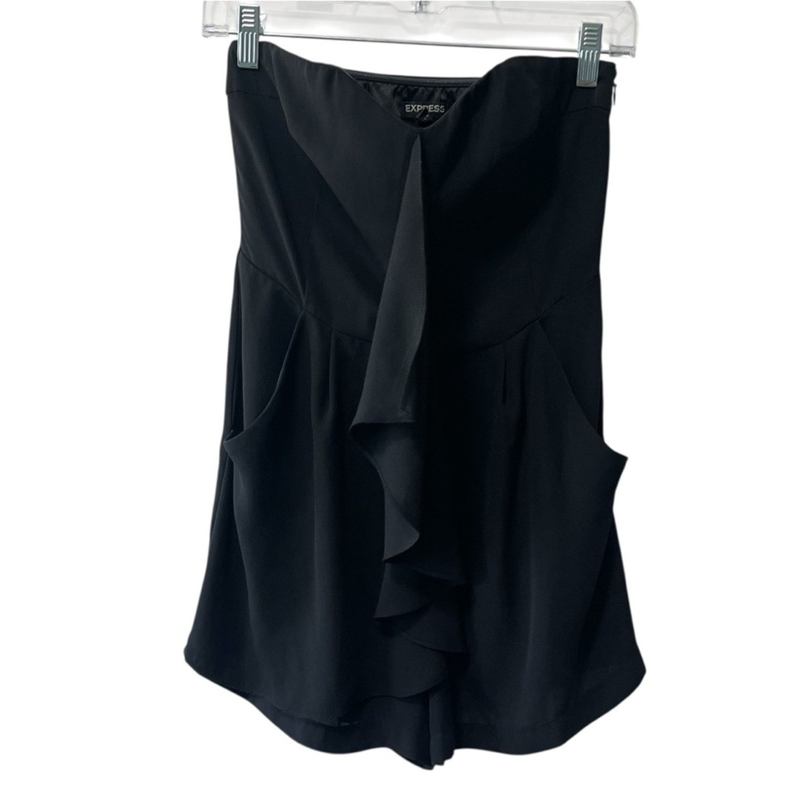 Express Express Strapless Chiffon Ruffle Short Romper Black Size 0 Size 25" / US 0 / IT 36 - 1 Thumbnail