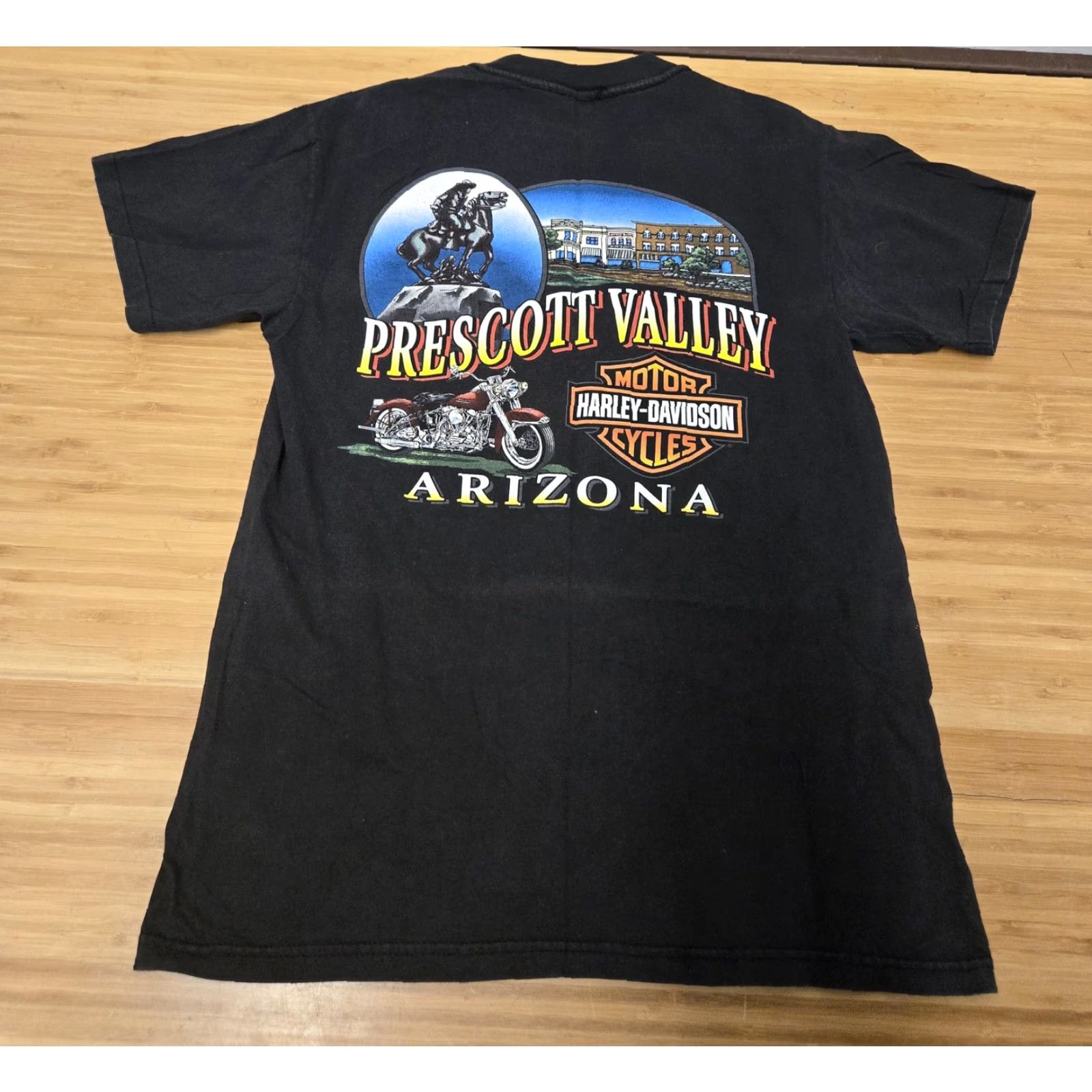 Harley Davidson VINTAGE Harley-Davidson Shirt Mens Large Black Prescott Valley Arizona 90s Motorcycle Graphic Print Crew Neck Short Sleeve Size US M / EU 48-50 / 2 - 4 Thumbnail