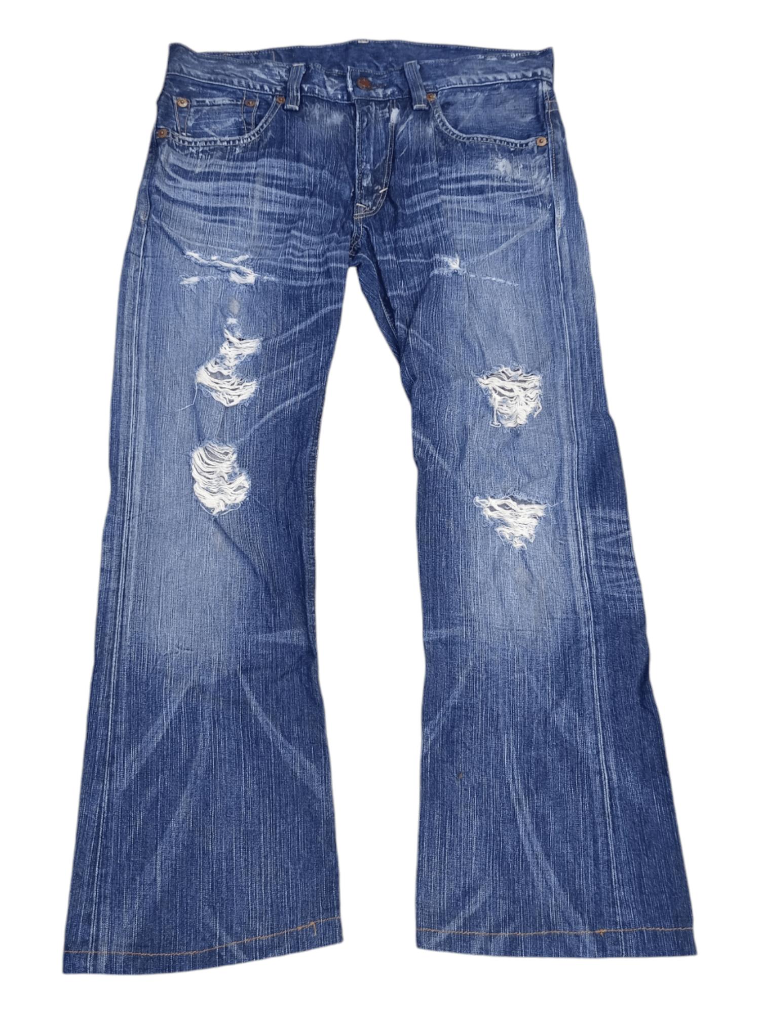 Edwin Edwin 503 Blue Trip Distressed Minimalist Flare Jeans Size US 34 / EU 50 - 1 Thumbnail