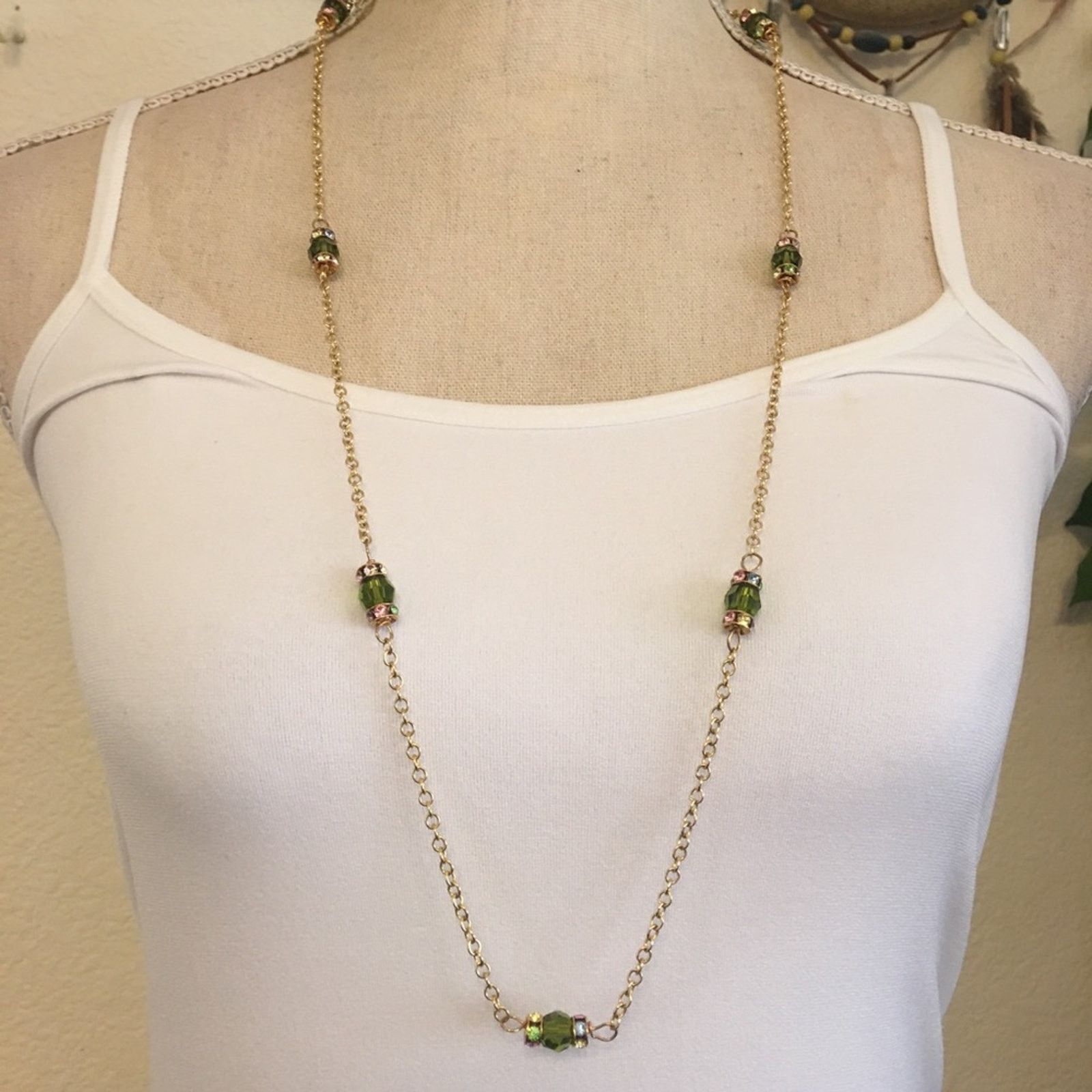 Jewelry 14k gold filled chain glass stone accent necklace Size ONE SIZE - 1 Thumbnail
