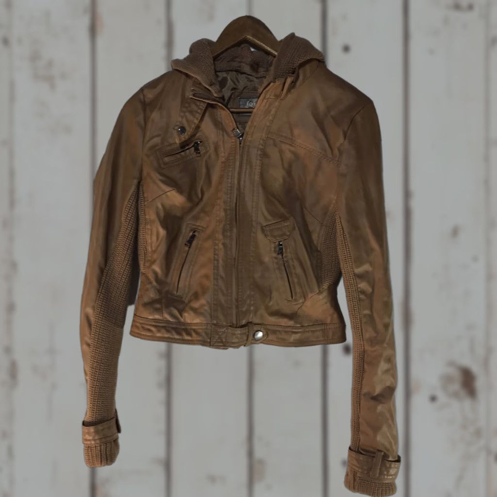 Camel Ci Sono By Cavalini Camel 100% Vegan Leather Cropped Moto Jacket Womens Size M Size M / US 6-8 / IT 42-44 - 1 Thumbnail