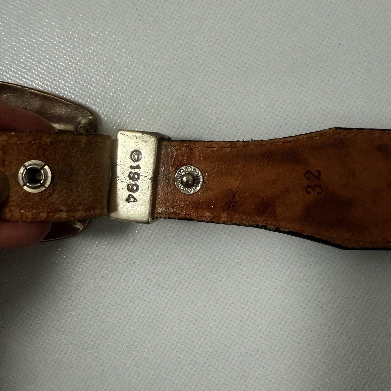 Tony Lama Vintage Belt Hand Tooled Buckle Western Leather Inlay Cowboy Size 32 - 7 Thumbnail
