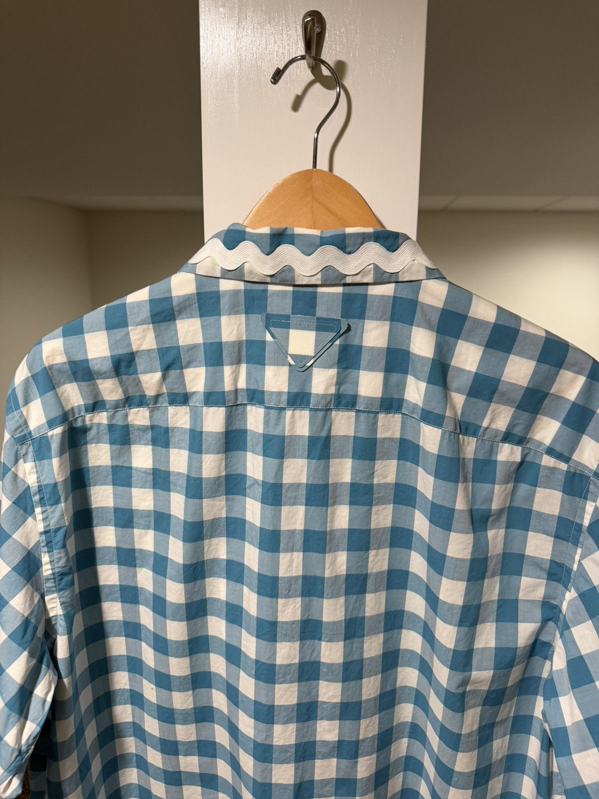 Prada PRADA x Raf SS23 Gingham Blue Plaid Stripe Button Logo Shirt Size US XL / EU 56 / 4 - 4 Thumbnail