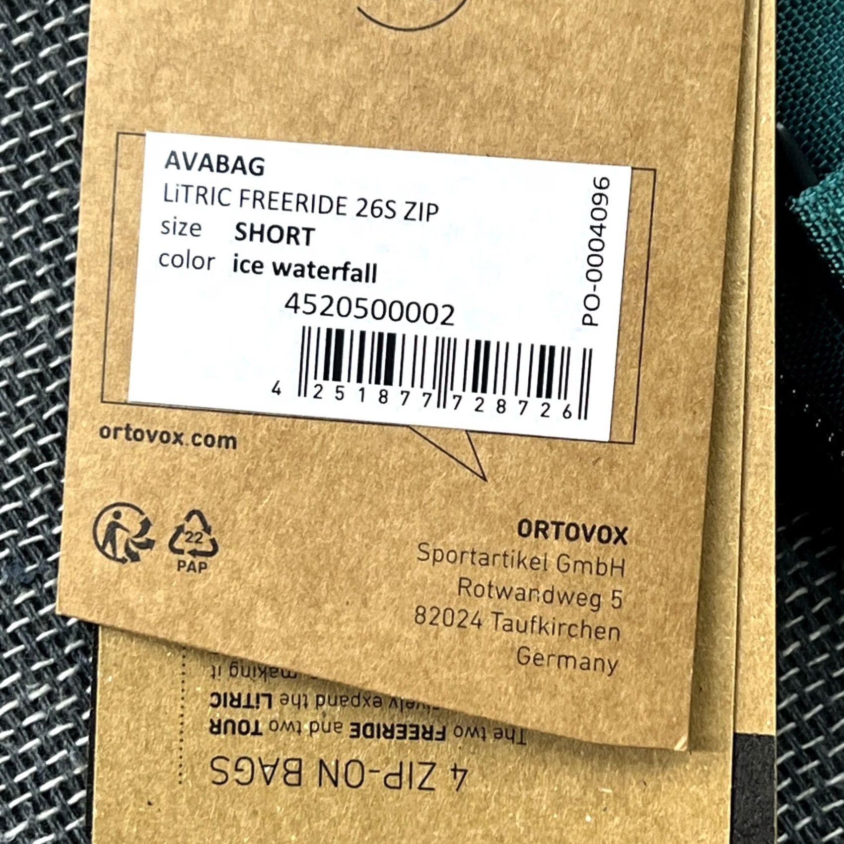 ORTOVOX ORTOVOX Avabag Litric Freeride 26S Short Zip On Avalanche Pack Ski Snowboard Backpack Water Resistant Green Unisex Adults Medium Zip-Around מש Size US 31 - 6 Thumbnail