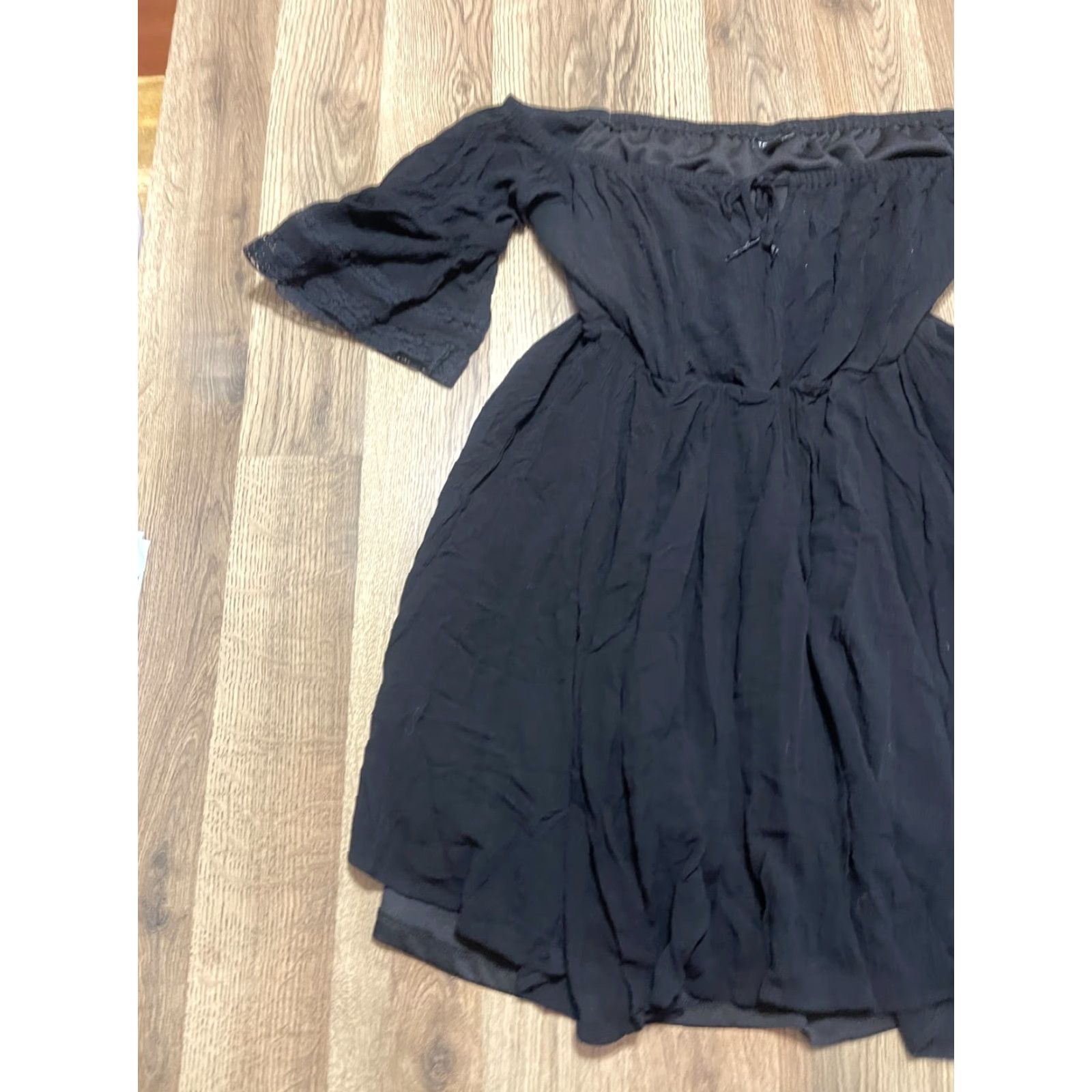 Torrid Torrid Dress Women’s 10 Black Off the Shoulder Flared Sleeve Knee Length Casual Modern Fit & Flare Size L / US 10 / IT 46 - 3 Thumbnail