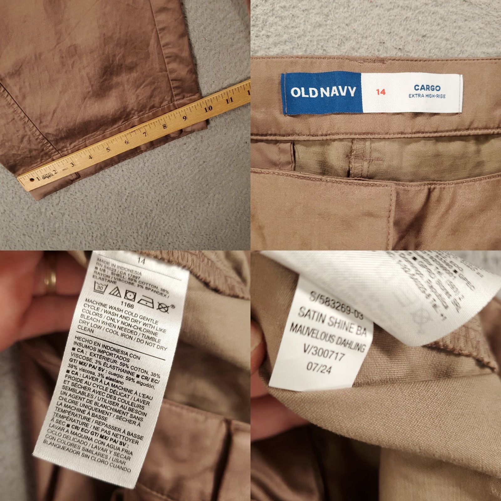 Old Navy Old Navy Barrel Pants Womens 14 Satin Cargo High Waisted Mauve Pink Size 36" / US 14 / IT 50 - 8 Thumbnail