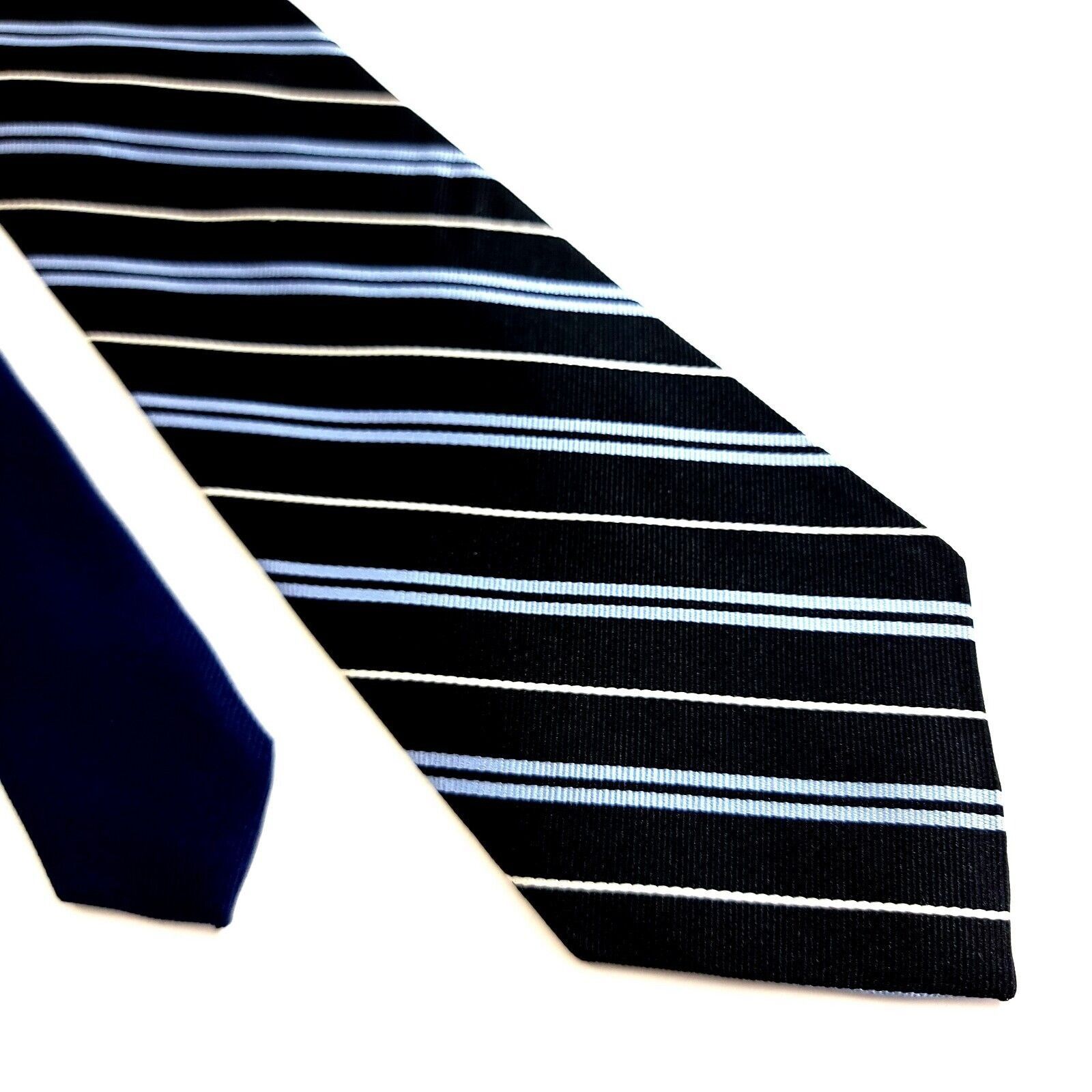 Tommy Hilfiger Tommy Hilfiger Woven Black Blue Striped Silk Tie Size ONE SIZE - 1 Thumbnail