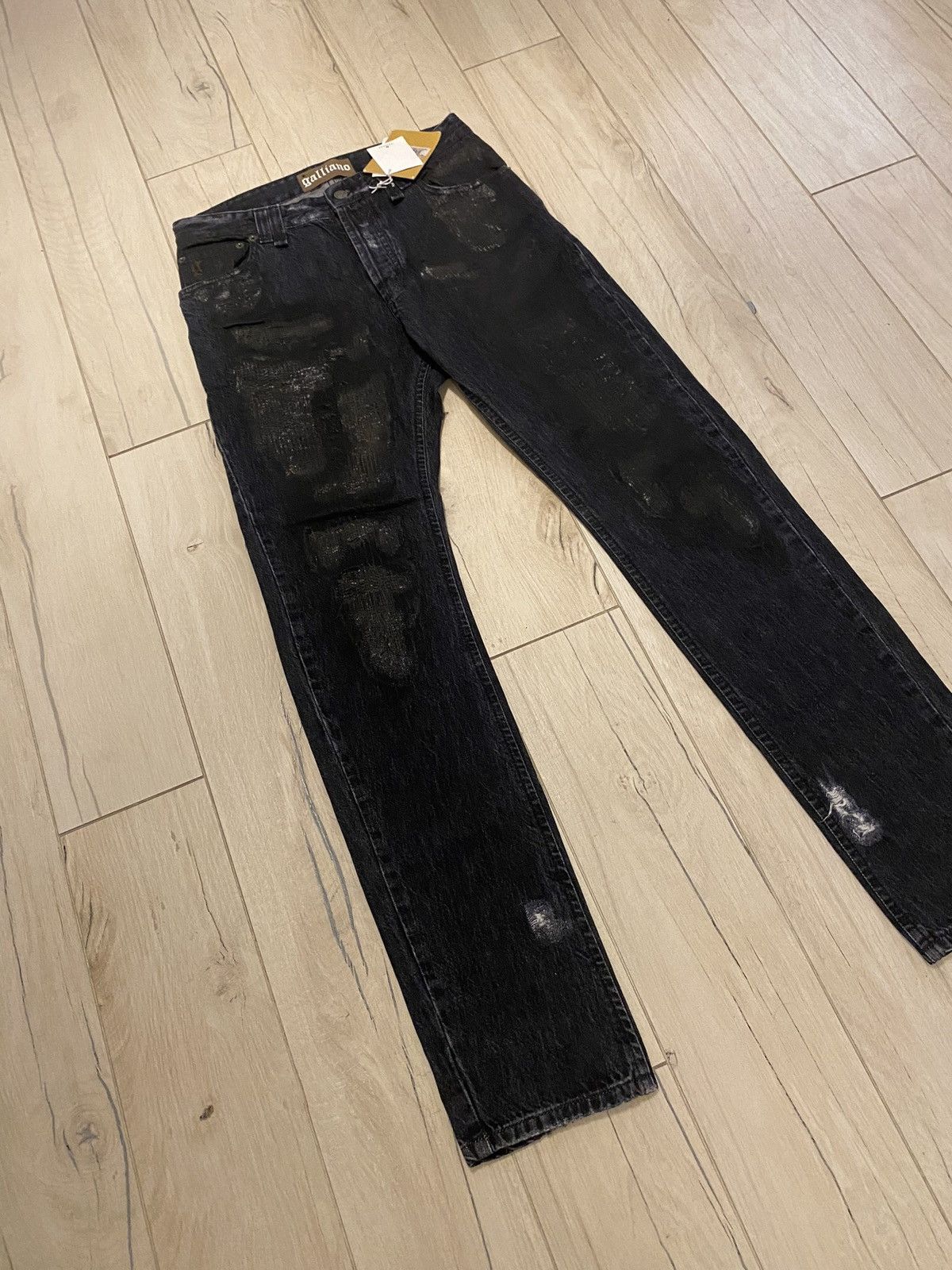 John Galliano DSWT! Galliano Black Waxed Distressed Denim Pants Size US 34 / EU 50 - 4 Thumbnail