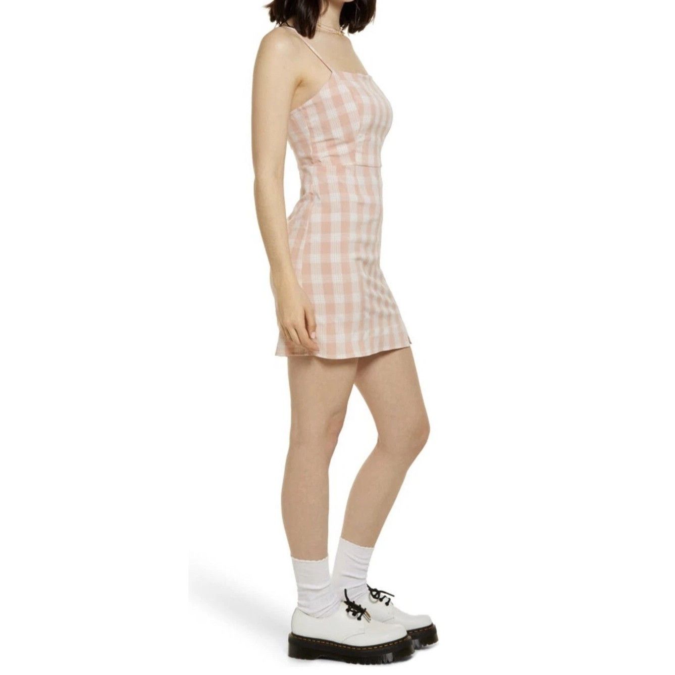 BP. Plaid Square Neck Sundress Dress in Coral & White Gingham Size XS / US 0-2 / IT 36-38 - 3 Thumbnail
