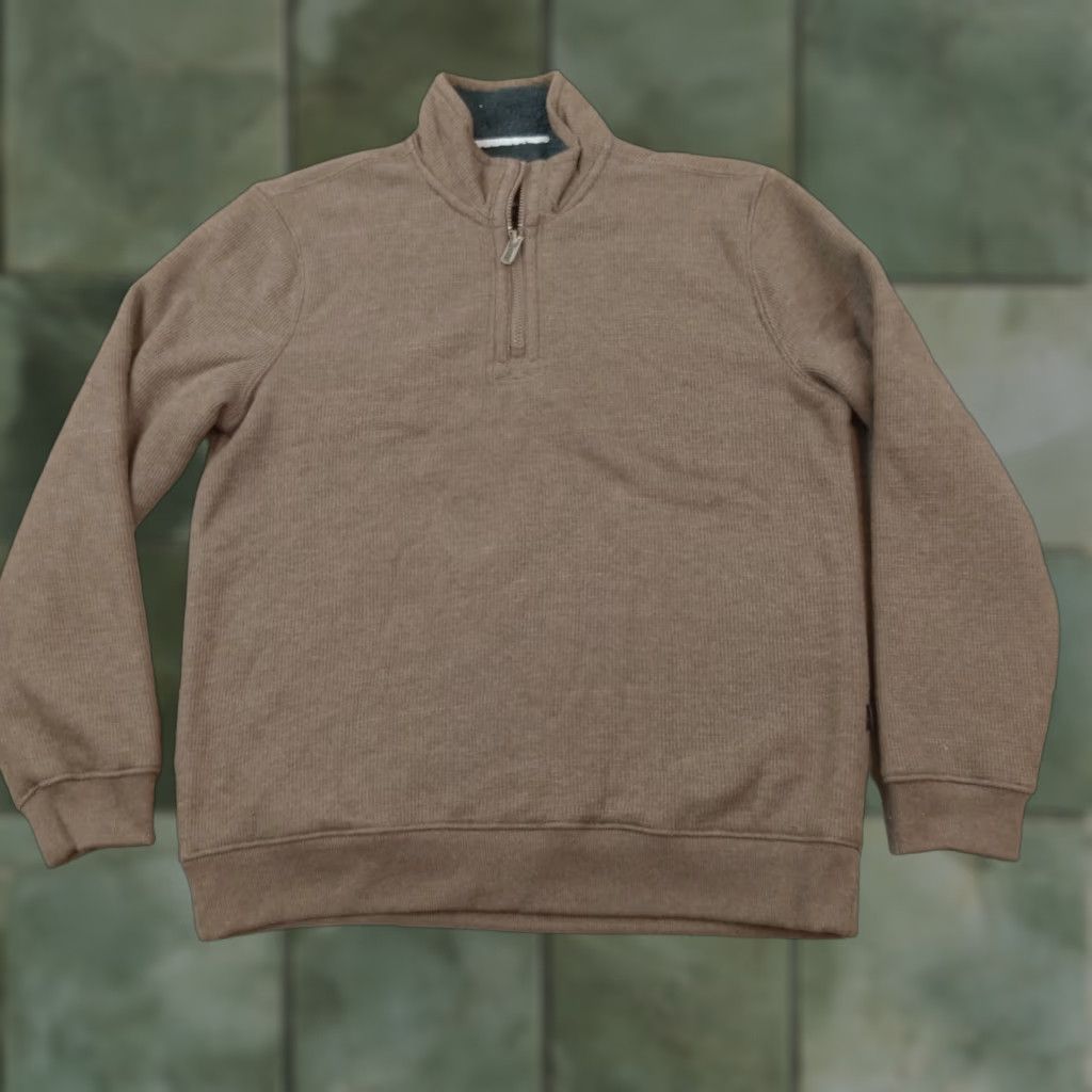Lee Lee Sweater Mens Medium Brown Waffle Knit 1/4 Zip Mock Neck Pullover Long Sleeve Size US M / EU 48-50 / 2 - 1 Thumbnail