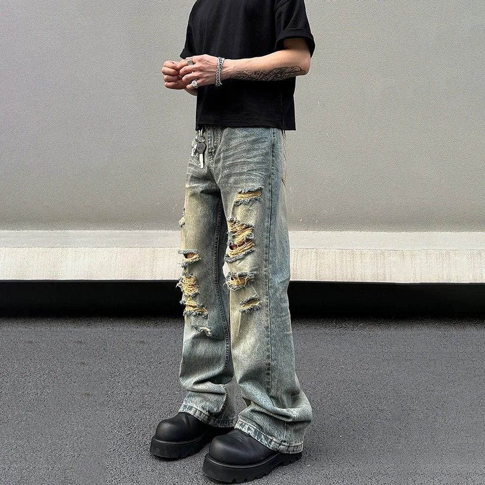 Denime × Japanese Brand × Vintage Ripped Jeans Men Vintage Trousers Streetwear Casual Size US 29 - 5 Thumbnail