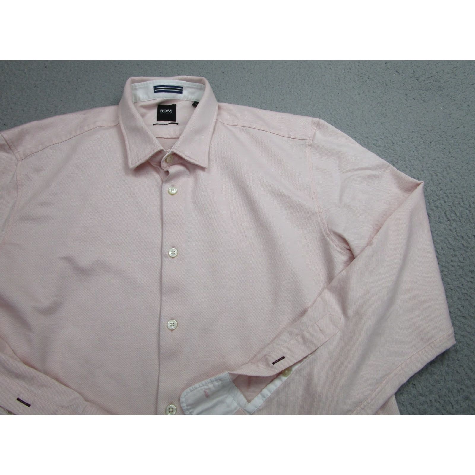 VINTAGE Boss Hugo Boss Dress Shirt Mens XL Pink Slim Fit Long Sleeve Cotton Classic 2000s