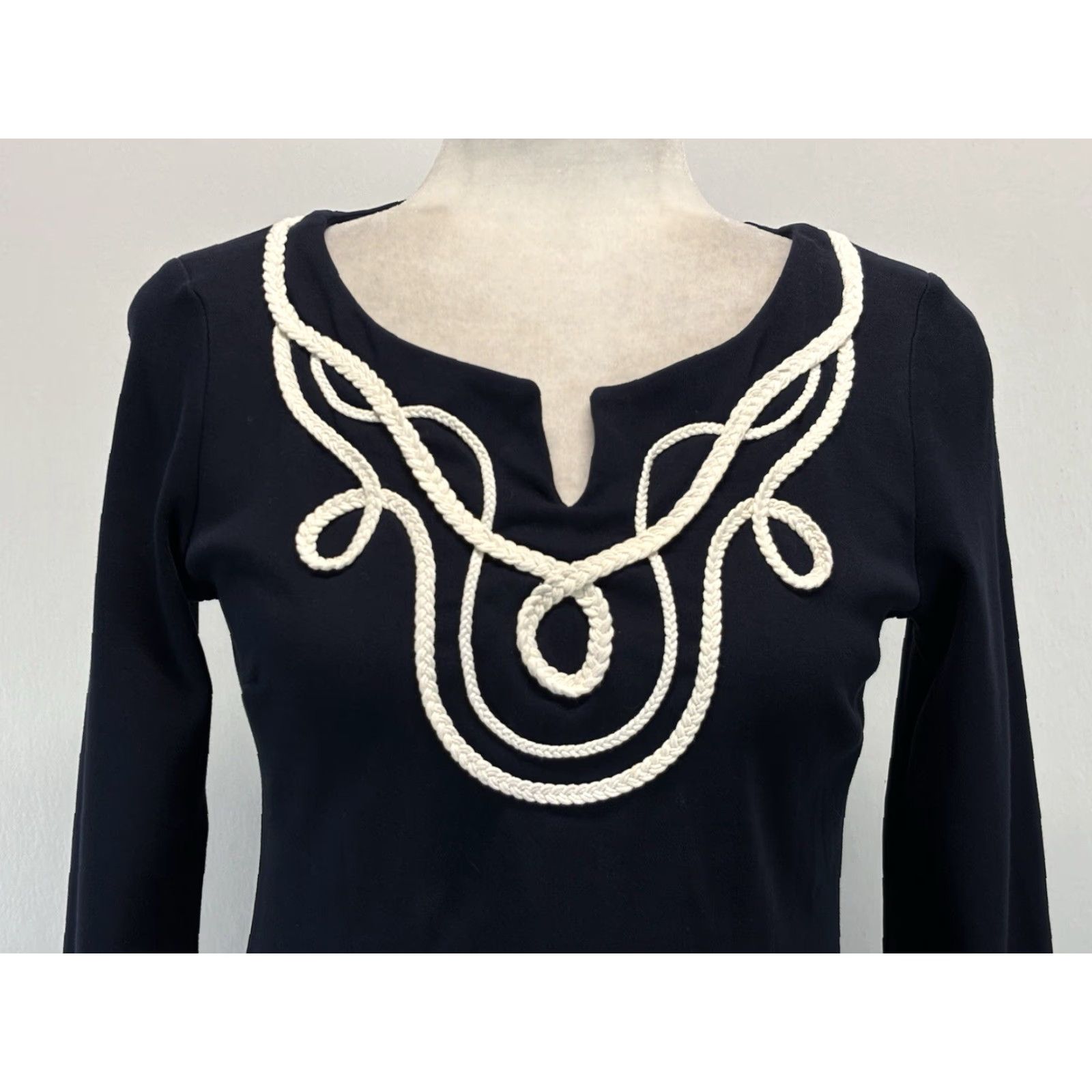 Talbots Talbots Navy Nautical Sheath Dress PS 3/4 Sleeve Embroidered Womens Size S / US 4 / IT 40 - 5 Thumbnail