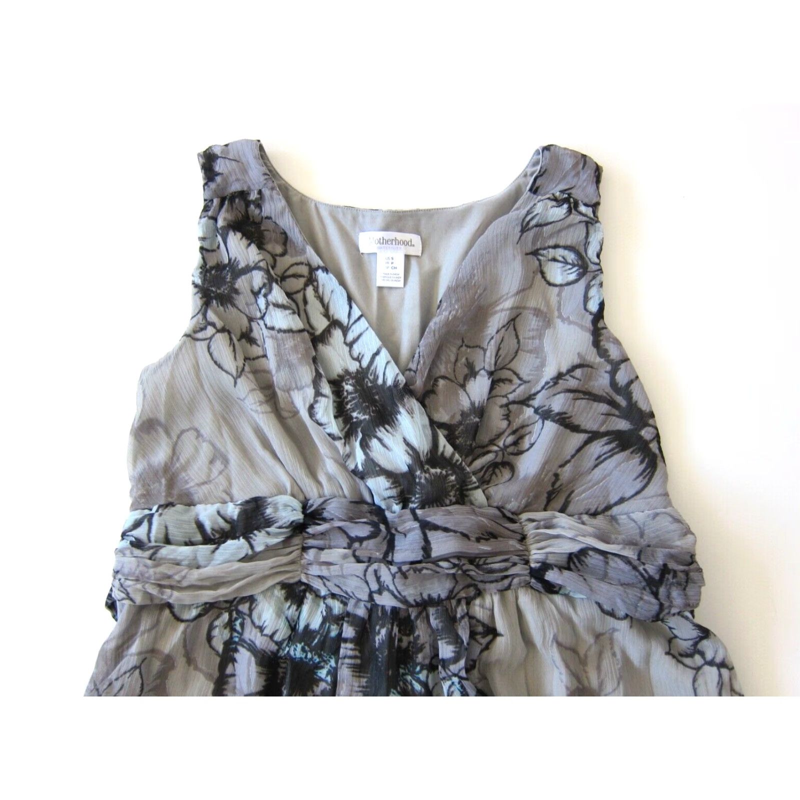 Vintage Motherhood Maternity Grey Blue Floral Empire Sheath A-Line Jumper Tank Dress S Size S / US 4 / IT 40 - 3 Thumbnail