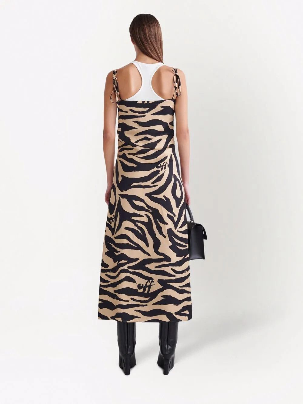 Off-White o1y1125 Midi Dress in Beige/Black Size XS / US 0-2 / IT 36-38 - 4 Thumbnail