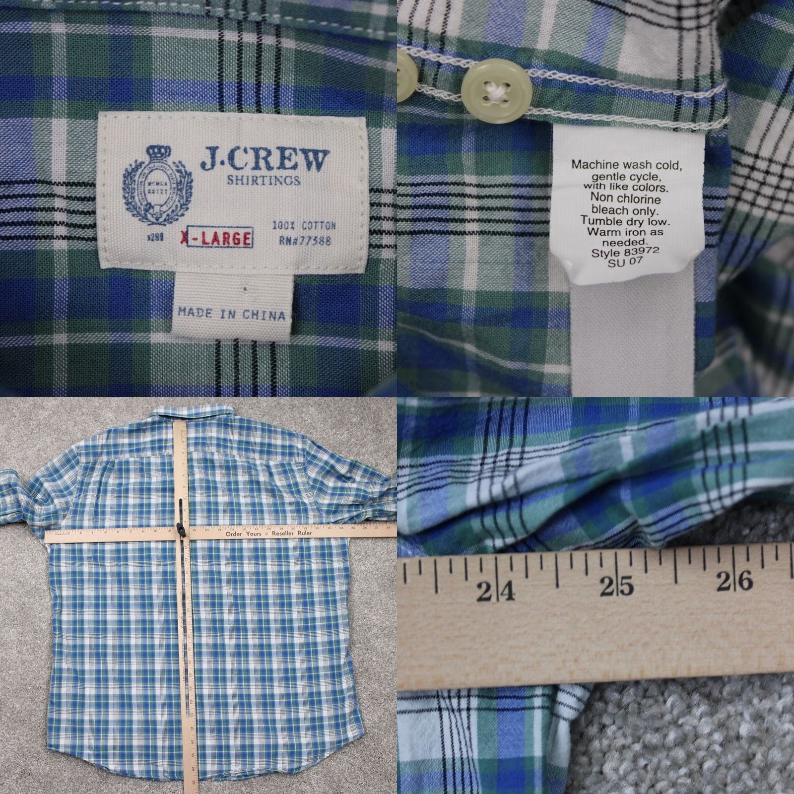 J.Crew J. Crew Shirt Mens XL Green/Blue/White Plaid 100% Cotton Long Sleeve Button Up Size US XL / EU 56 / 4 - 8 Thumbnail