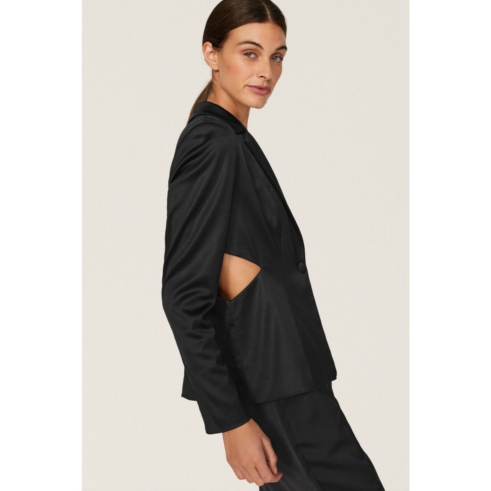 Donna Karan Donna Karan cut out tuxedo satin solid black blazer 8 jacket Size M / US 6-8 / IT 42-44 - 4 Thumbnail