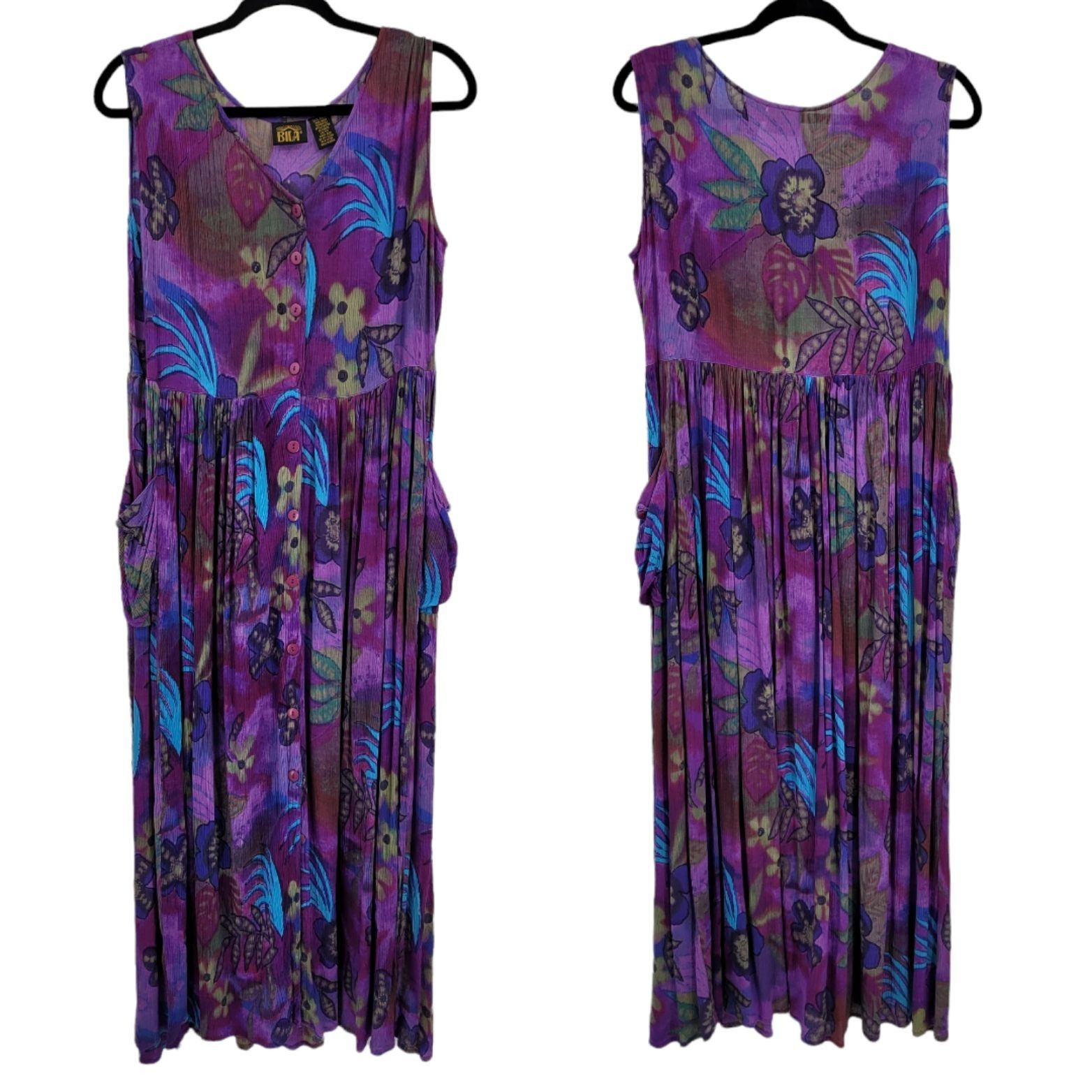 Vintage Vtg 80's Dress Sleeveless Scoop Tropical Island Gauze Pinafo Size S / US 4 / IT 40 - 1 Thumbnail