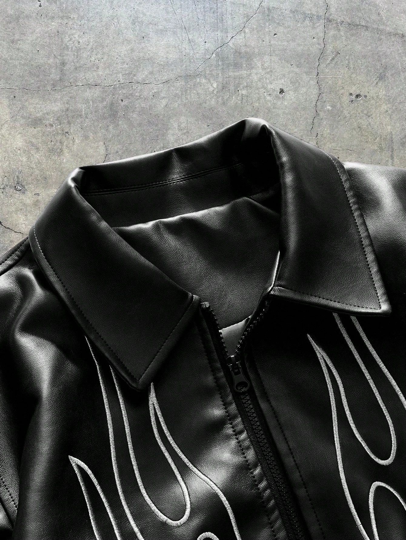 Other Flame Design Faux Leather Jacket – Black 🖤 Size US S / EU 44-46 / 1 - 3 Thumbnail