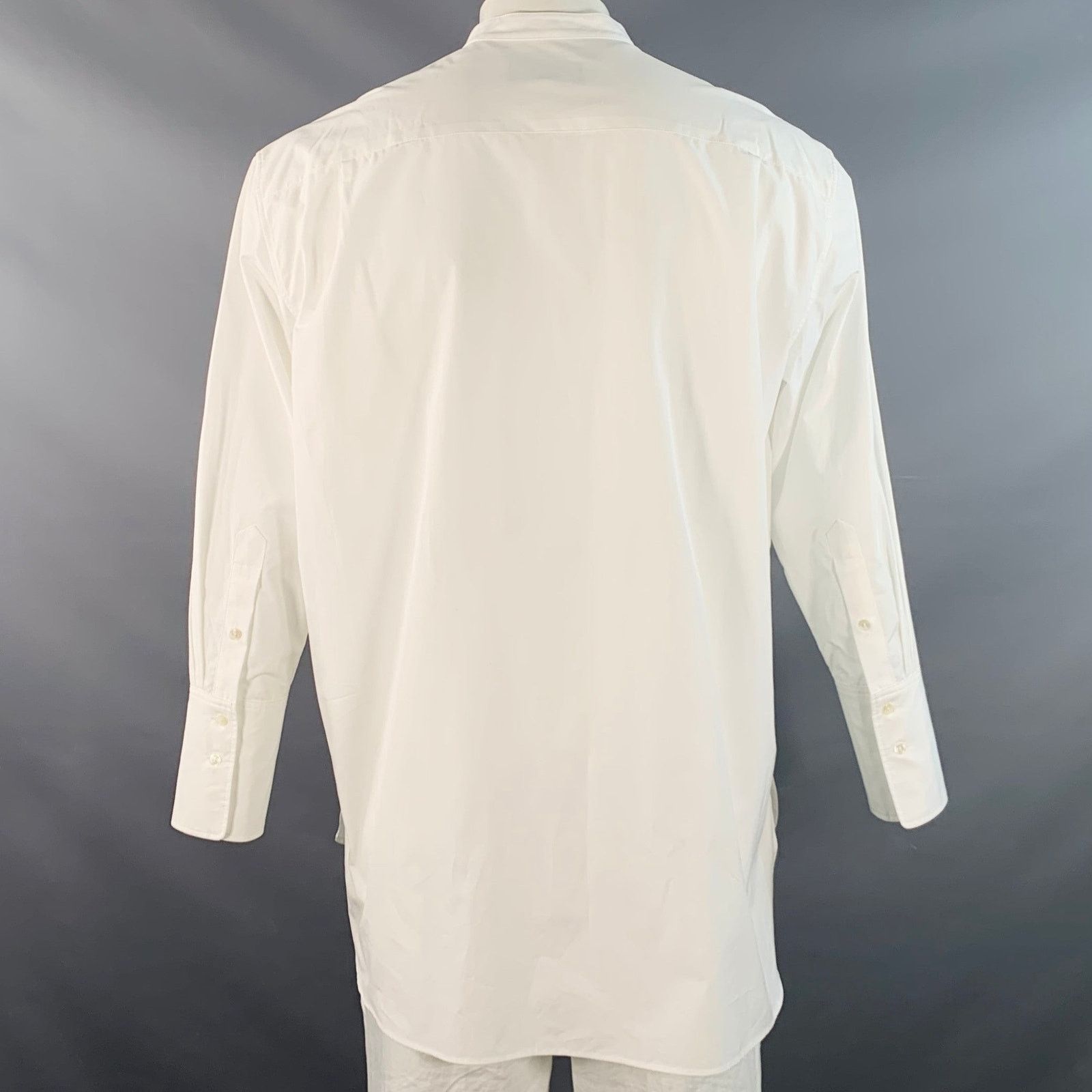 Nili Lotan NILI LOTAN White Pleated Collarless Tuxedo Long Sleeve Shirt Size 48R - 4 Thumbnail