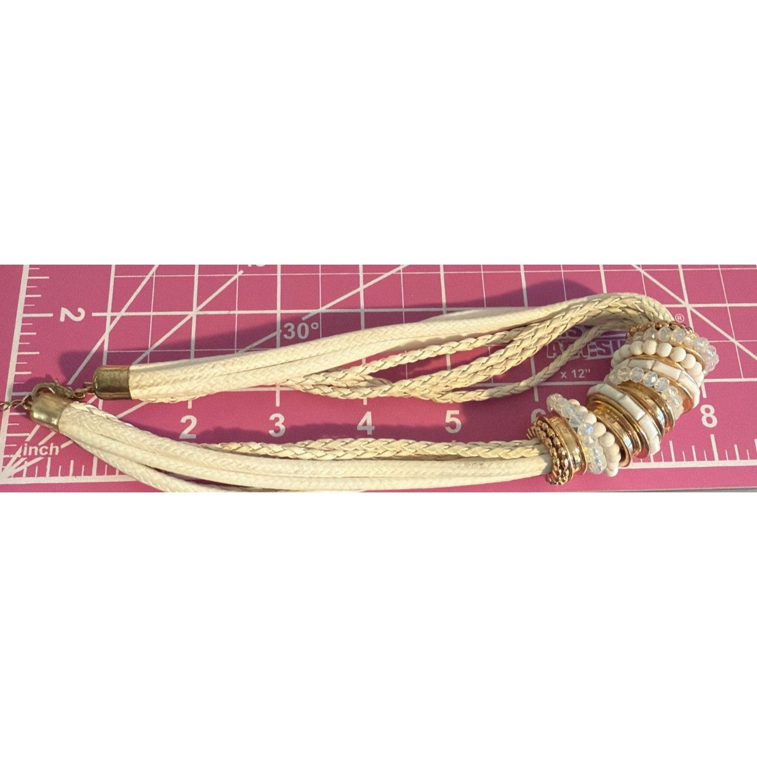 Other White Faux Braided Leather Multi Strand Necklace Rings Beads Size ONE SIZE - 6 Thumbnail