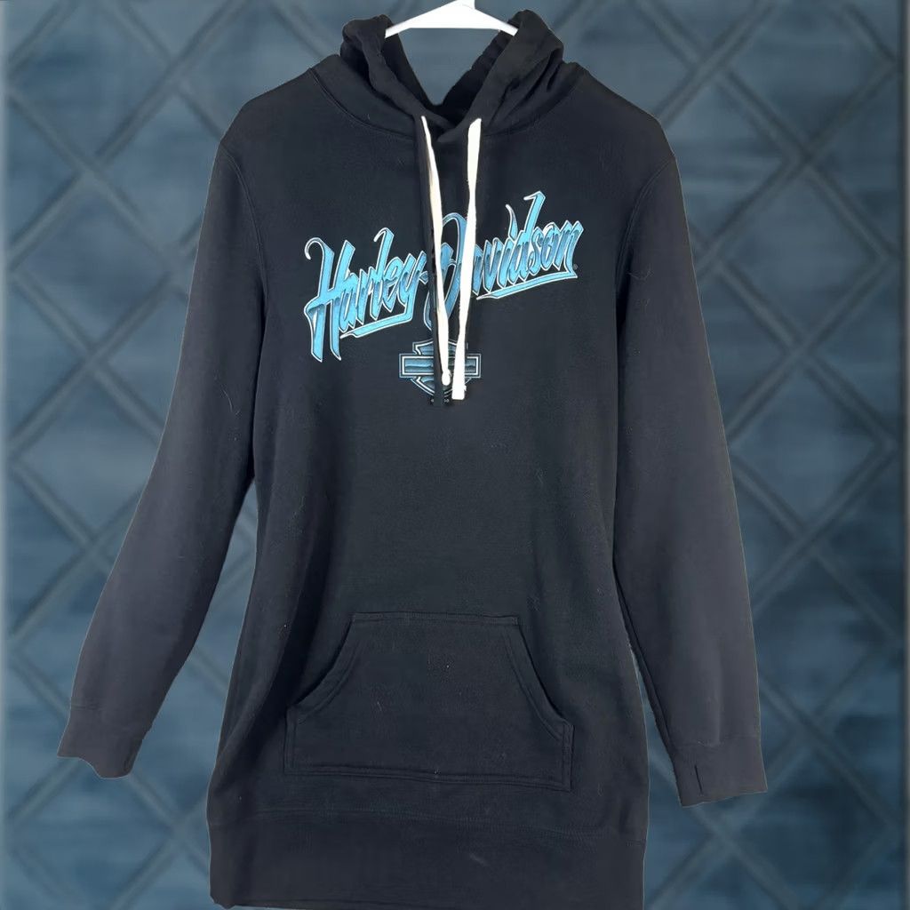 Harley Davidson Harley-Davidson Hoodie Womens L Black Pullover Fleece Tunic Graphic Logo Nautical Rommel Annapolis Size L / US 10 / IT 46 - 1 Thumbnail